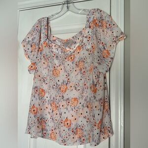 Loft PL blouse w/some orange flowers on it 21 1/2” armpit to armpit. 13” length.